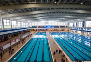 Exterior view of the expanded Greensboro Aquatic Center