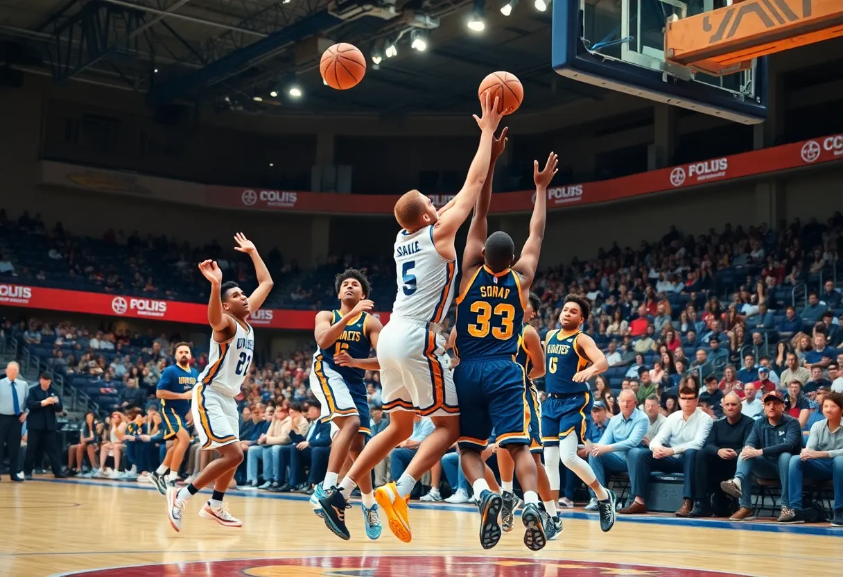 A basketball game in action between the Atlanta Hawks and Charlotte Hornets.