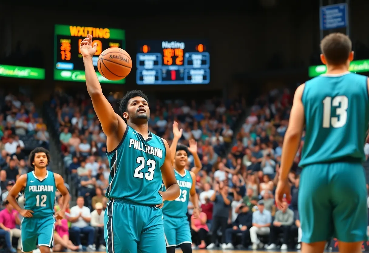 Charlotte Hornets basketball game in action with cheering fans