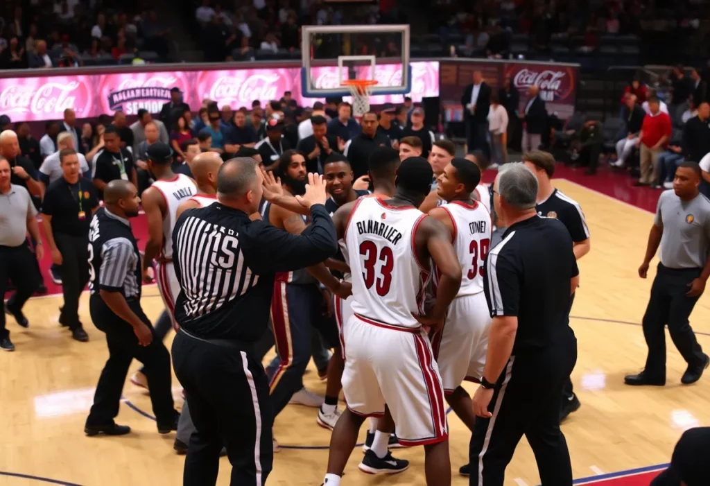 On-court brawl during the Hornets vs. Pistons game