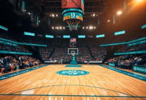 Charlotte Hornets basketball court with audience