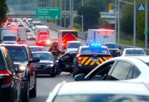 Emergency response at a crash site on I-485, Charlotte