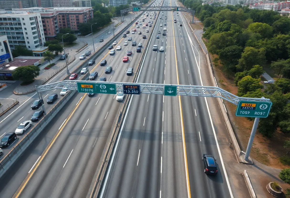 Aerial view of the I-485 Express Lanes in Charlotte