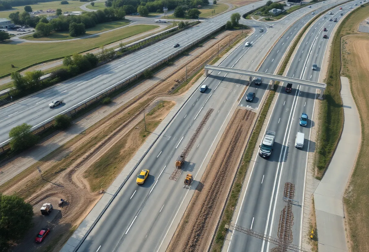 Aerial view of the I-77 construction site in Charlotte, NC.