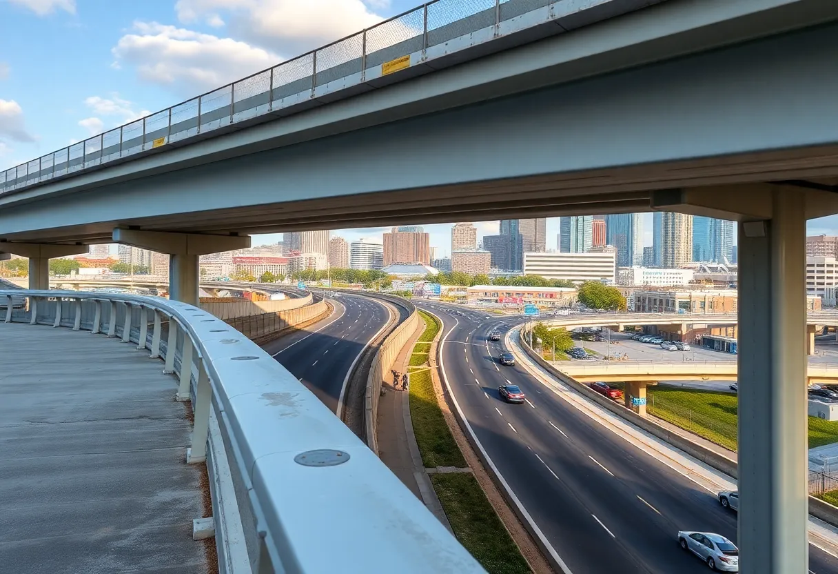 Aerial view of elevated express lanes in Charlotte NC under construction