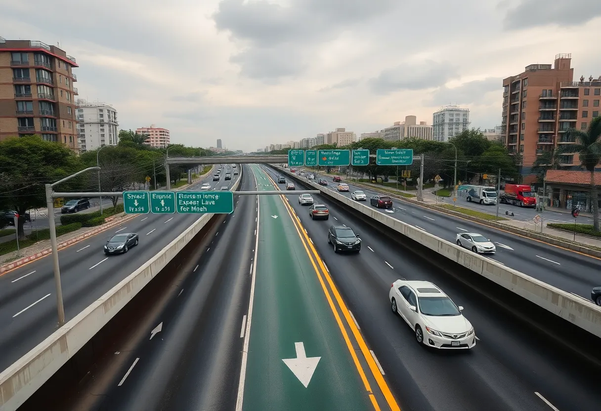 An illustration of the I-77 South Express Lanes project highlighting traffic flow and community involvement.