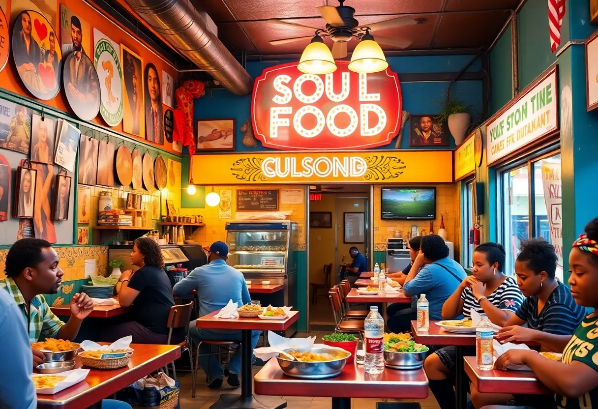 Islands Restaurant interior with patrons enjoying soul food