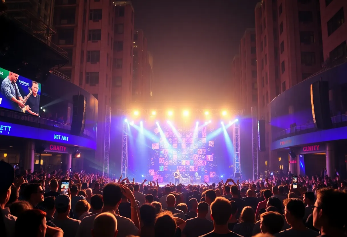 A large crowd enjoying a concert during J. Cole's Fall-Off Tour in Charlotte.