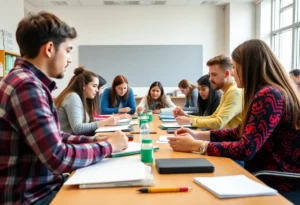 Students collaborating in a classroom at Johnson & Wales University
