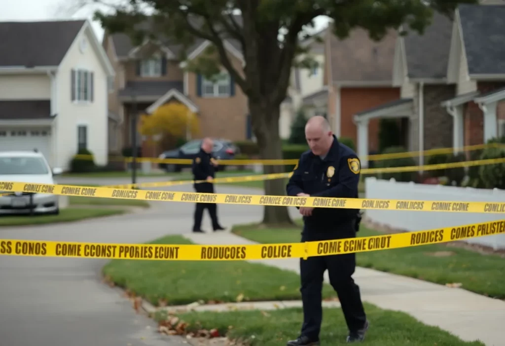 Image of a crime scene in a suburban neighborhood related to the Kim Thomas cold case.