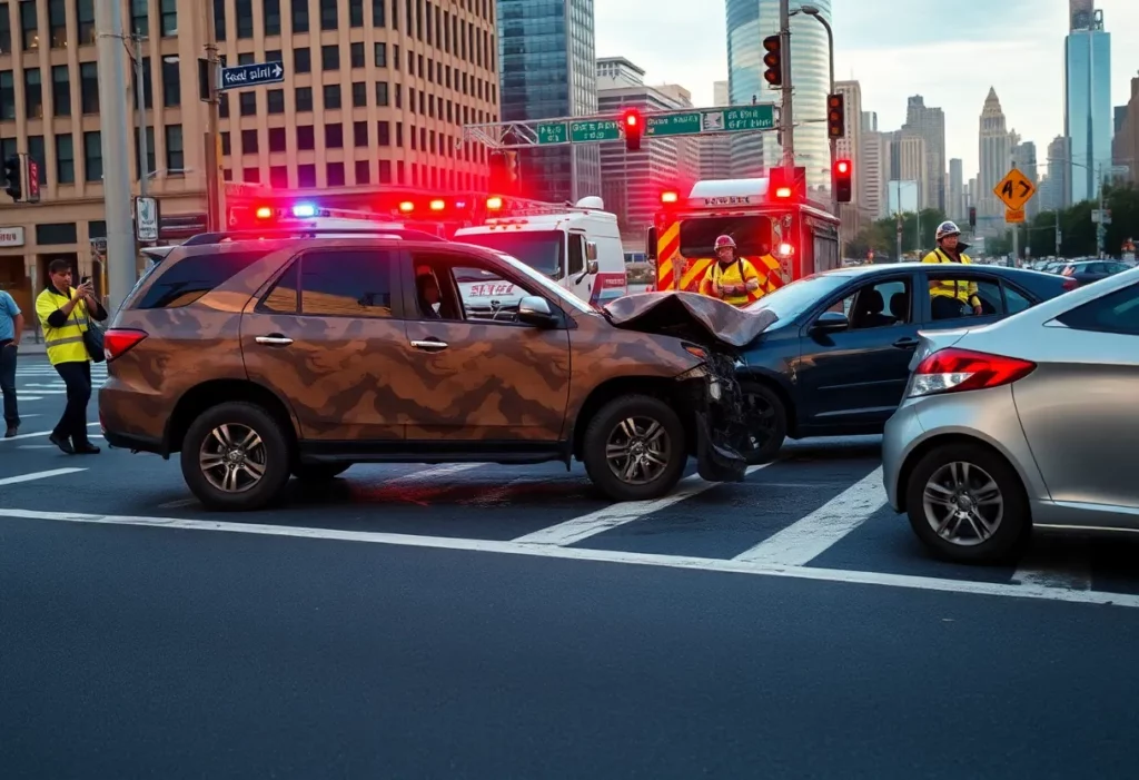Scene of LaMelo Ball's car accident involving a custom Hummer and a sedan in Uptown Charlotte