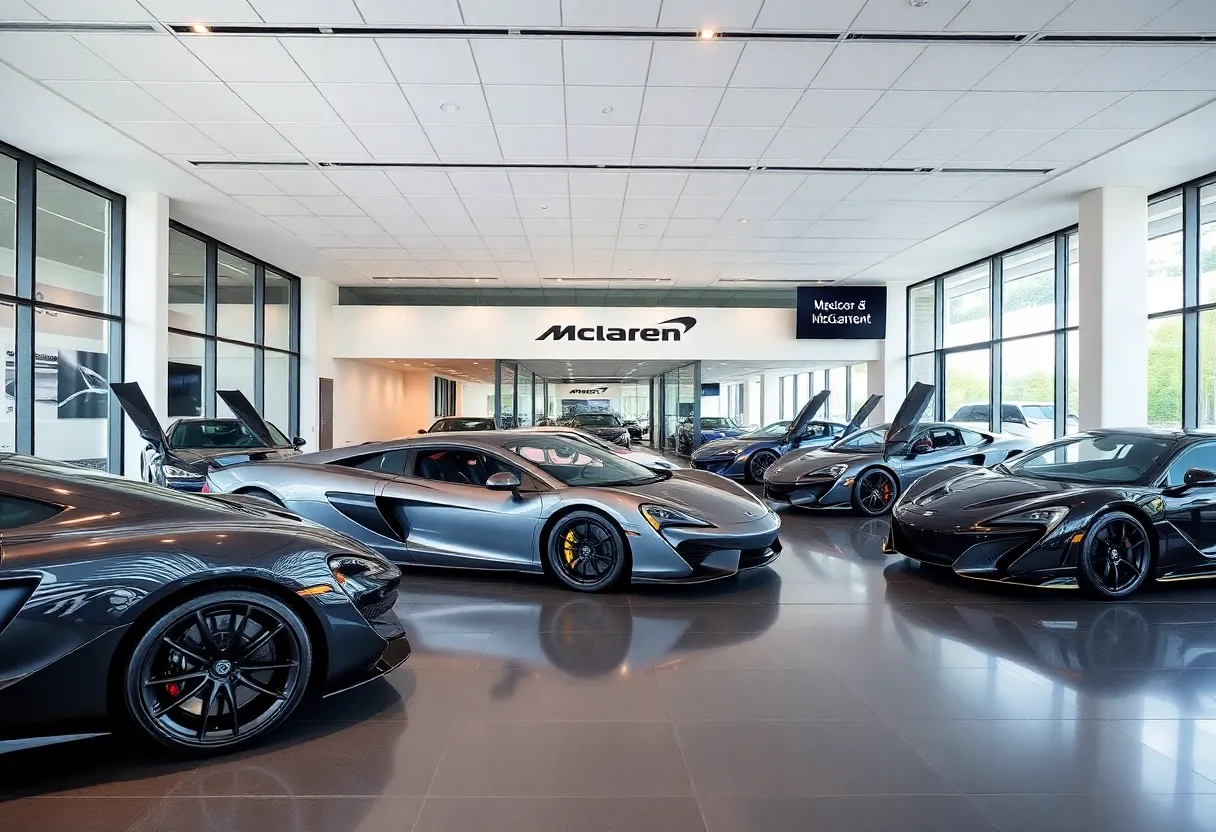 Modern McLaren dealership showcasing luxury sports cars