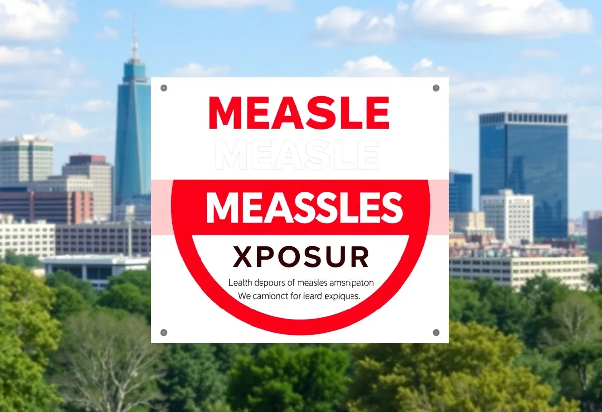 Health alert poster regarding measles exposure in Charlotte, NC