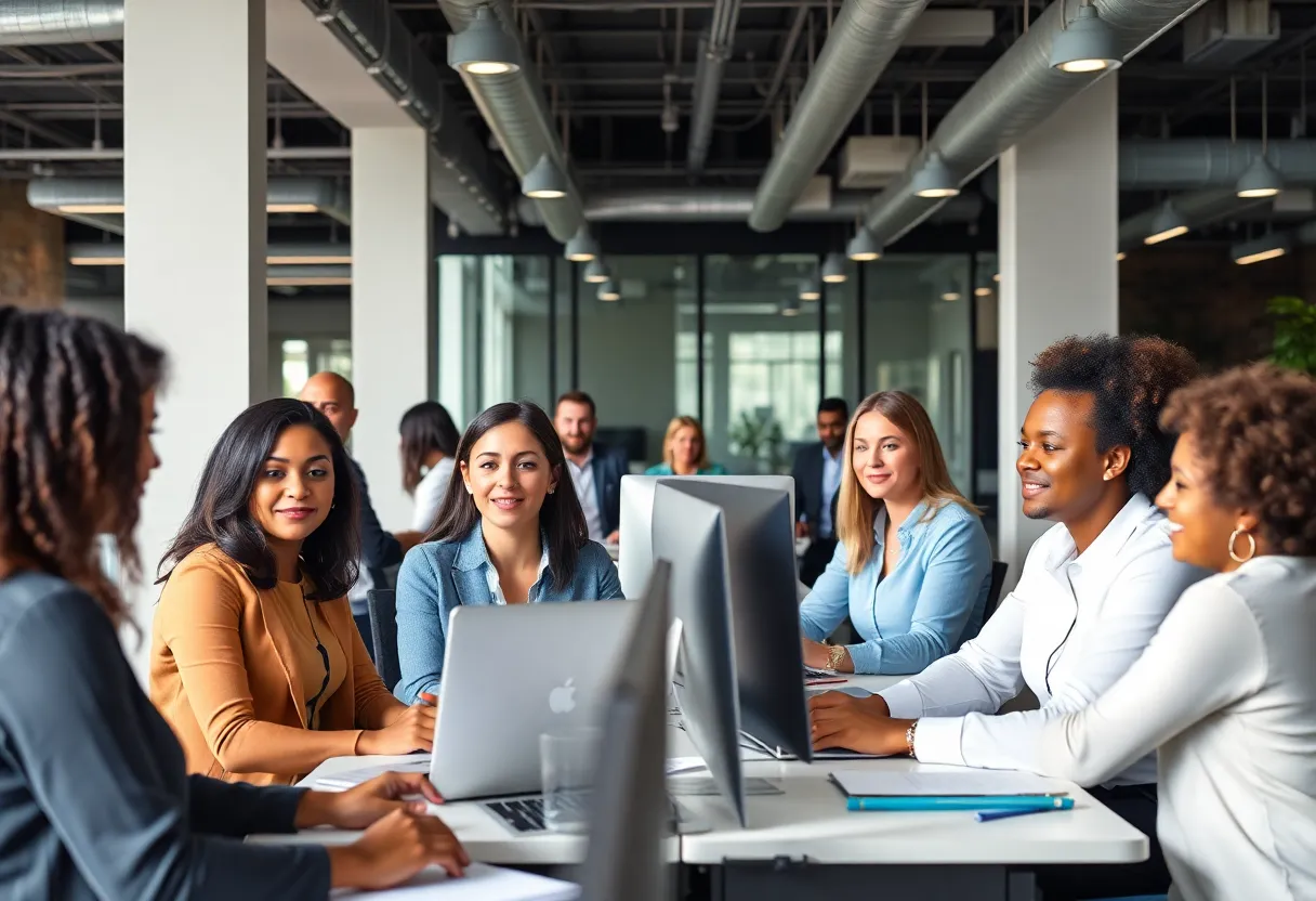 Corporate office in Mooresville, NC with employees collaborating