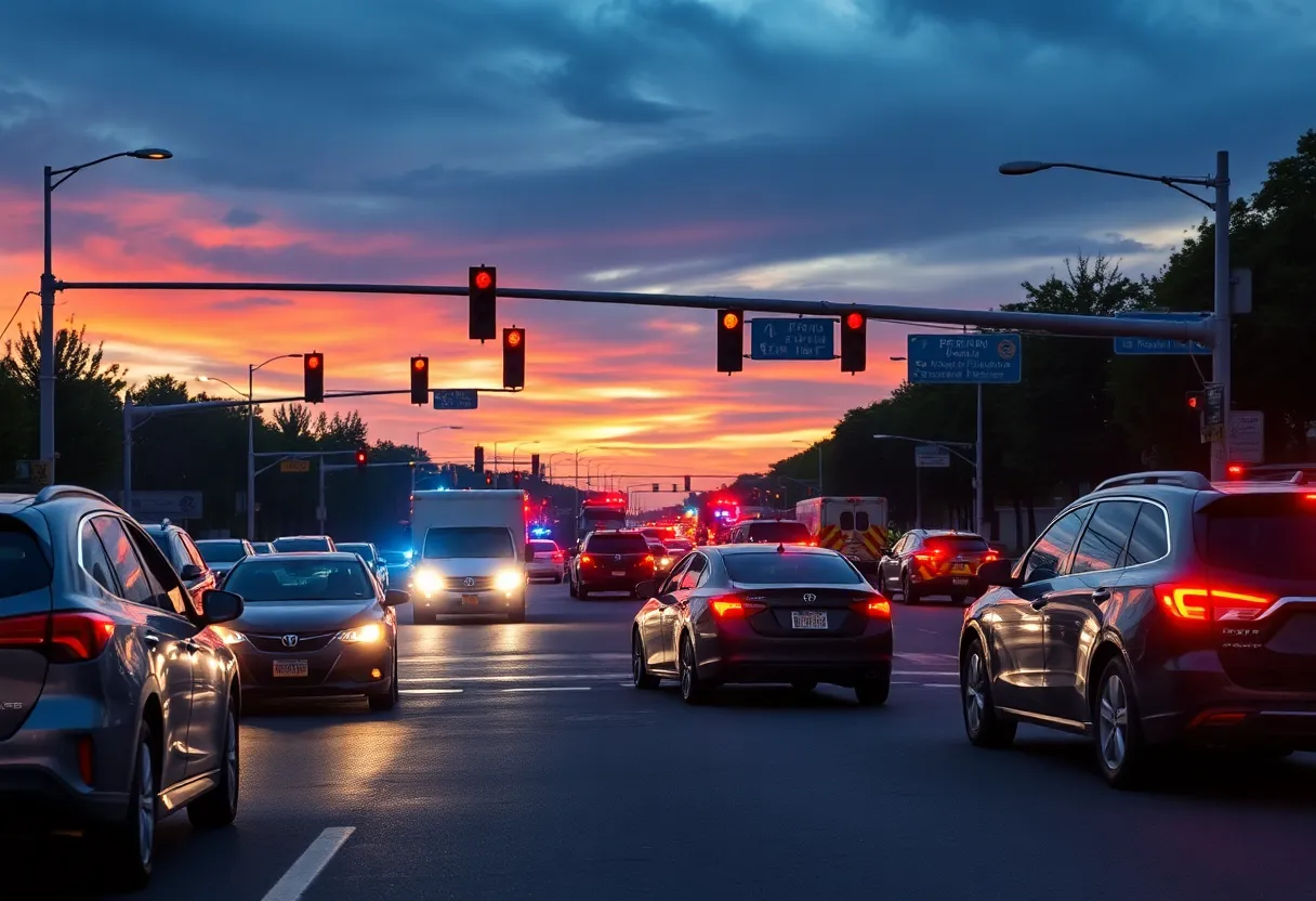Emergency crews responding to a multi-vehicle crash at an intersection