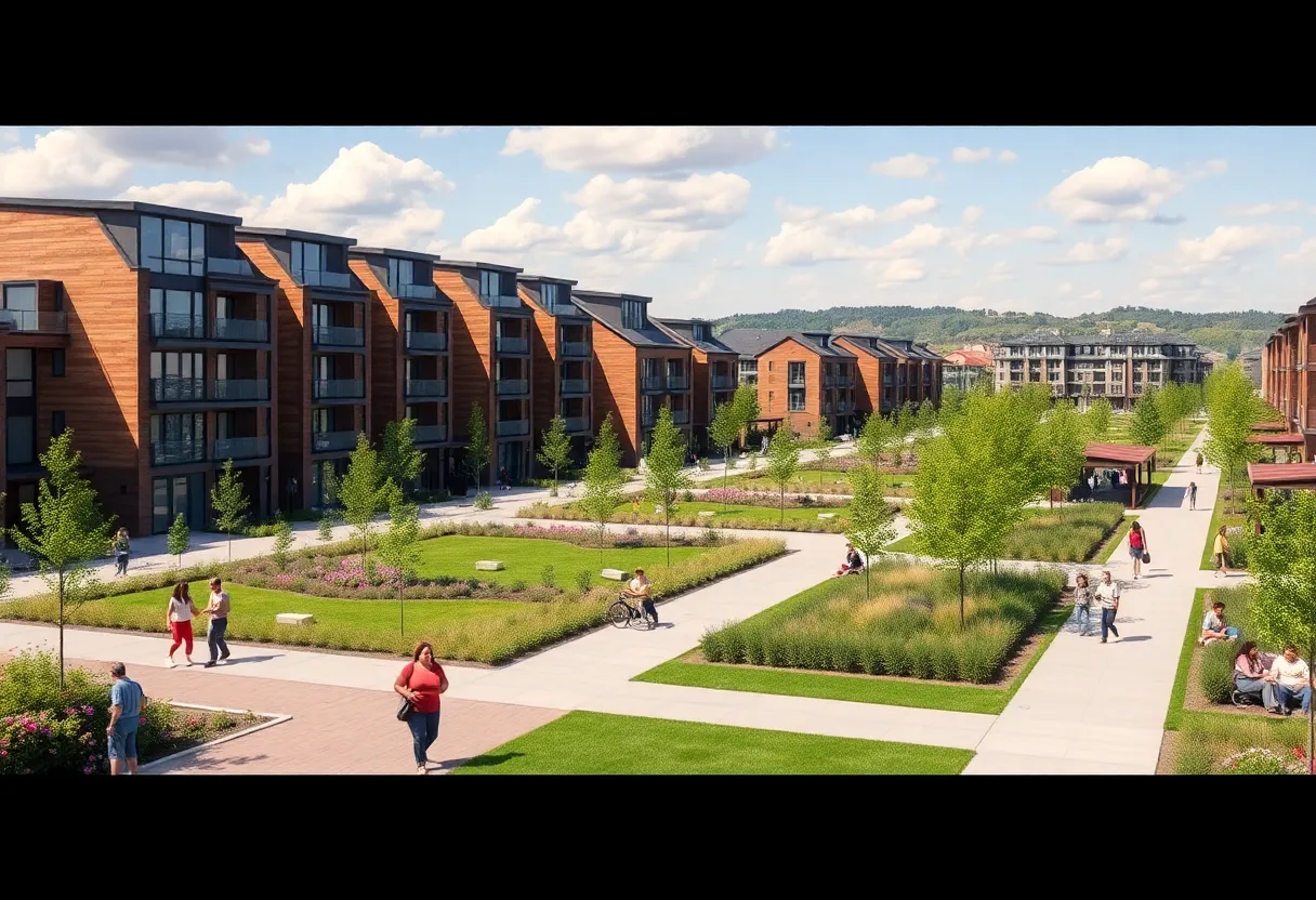 New residential buildings and green spaces in Charlotte, NC