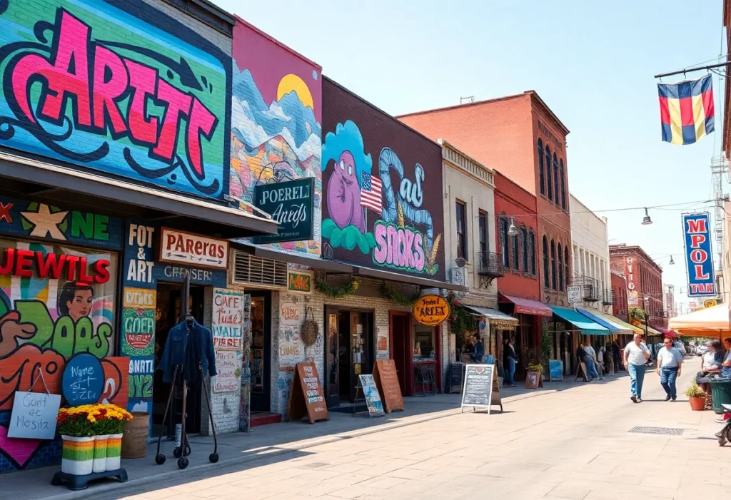 Vibrant street art and shops in NoDa arts district