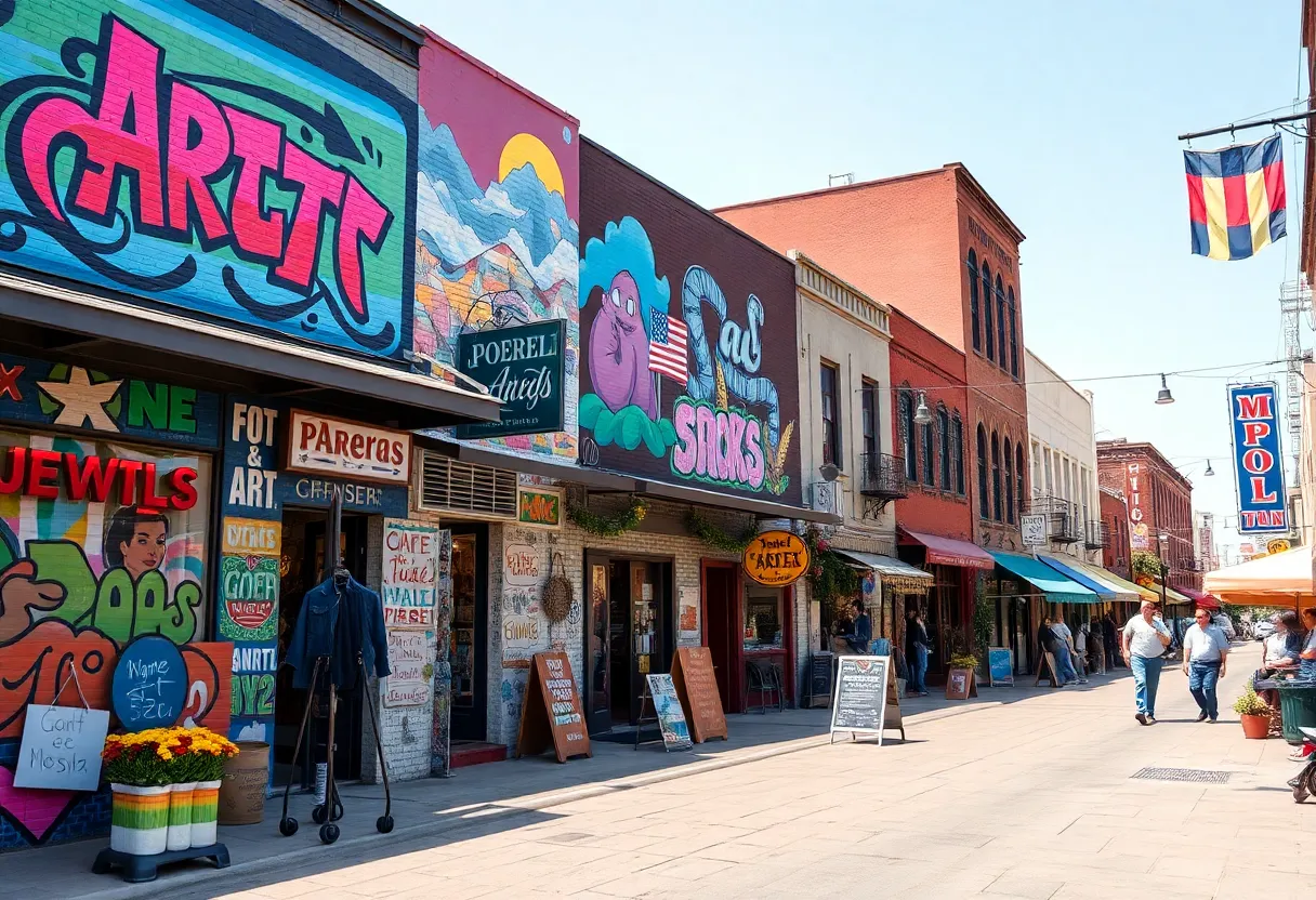 Vibrant street art and shops in NoDa arts district
