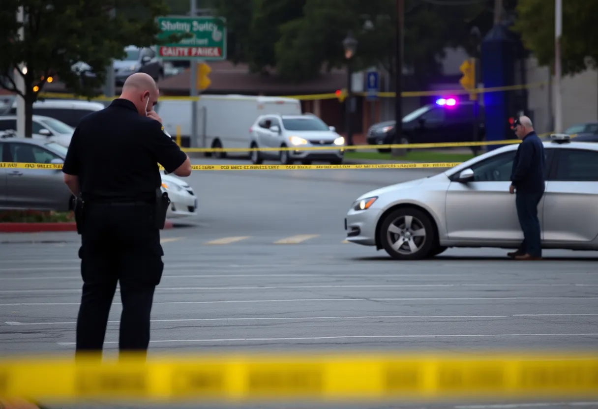 Police vehicles and evidence markers at the site of a fatal shooting in East Charlotte