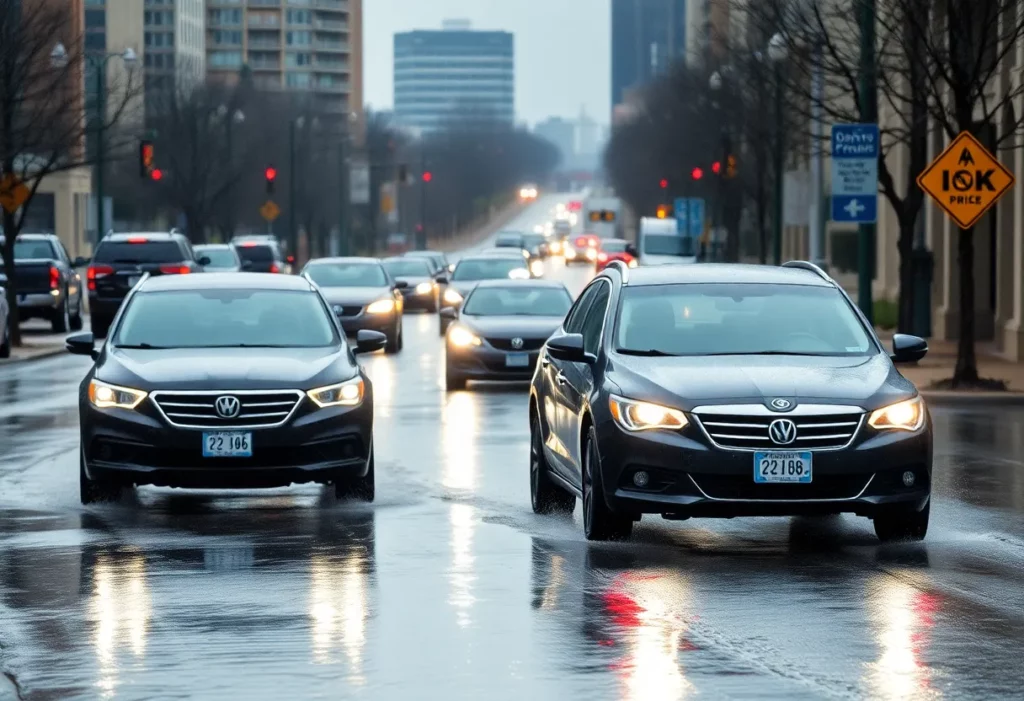 Wet roads during rainfall in Charlotte NC