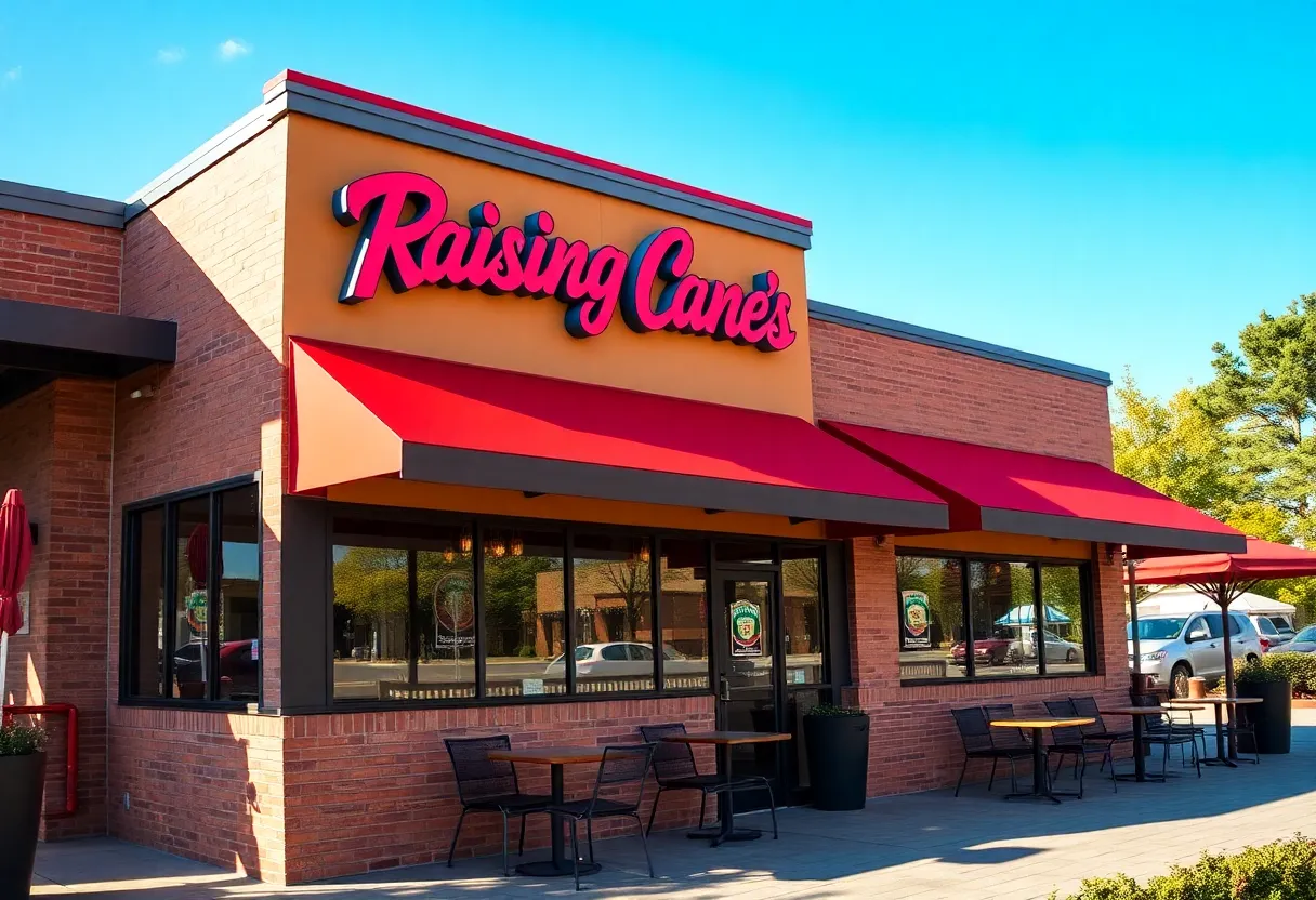 Raising Cane's restaurant exterior in a bustling Charlotte area.