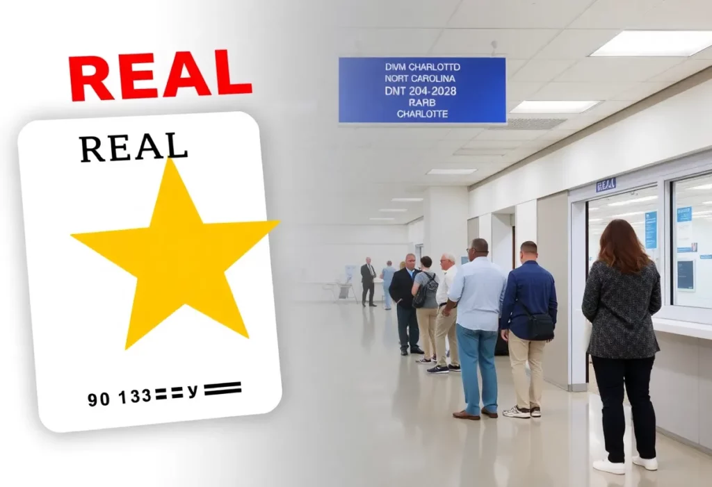 People applying for REAL ID at a DMV office in Charlotte, NC
