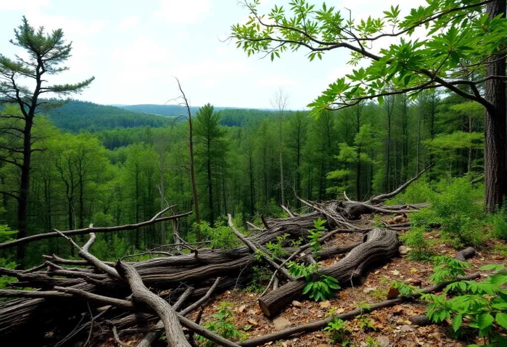 Image depicting recovery efforts in North Carolina forests after a hurricane.