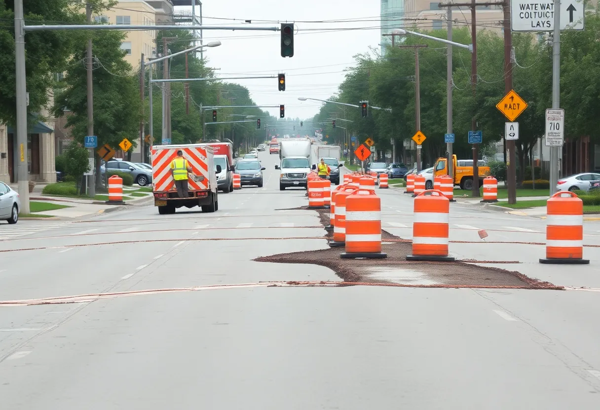 Construction crews repairing roads affected by water main breaks in West Charlotte.