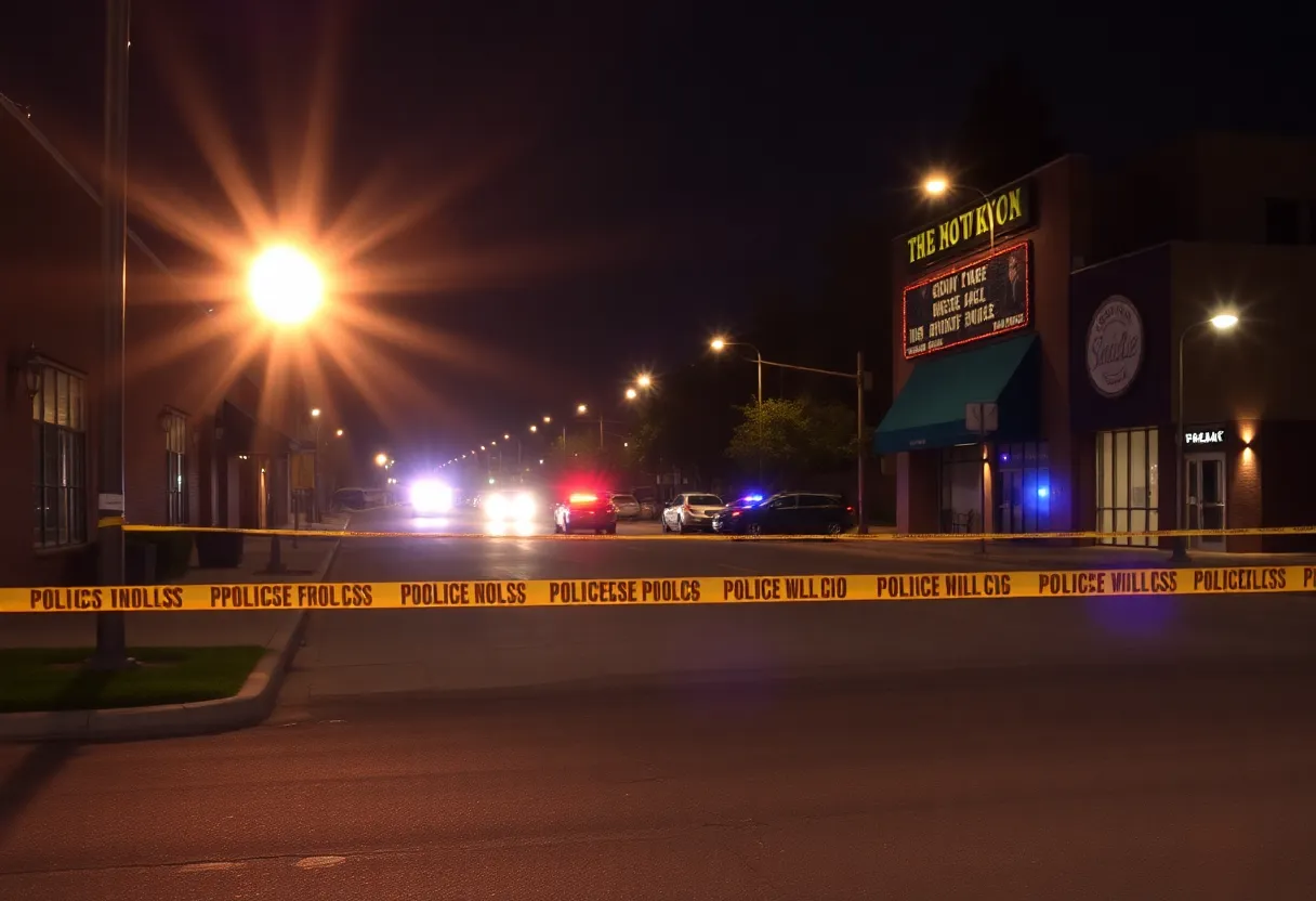 Night scene of a police investigation in Rock Hill, SC with police lights