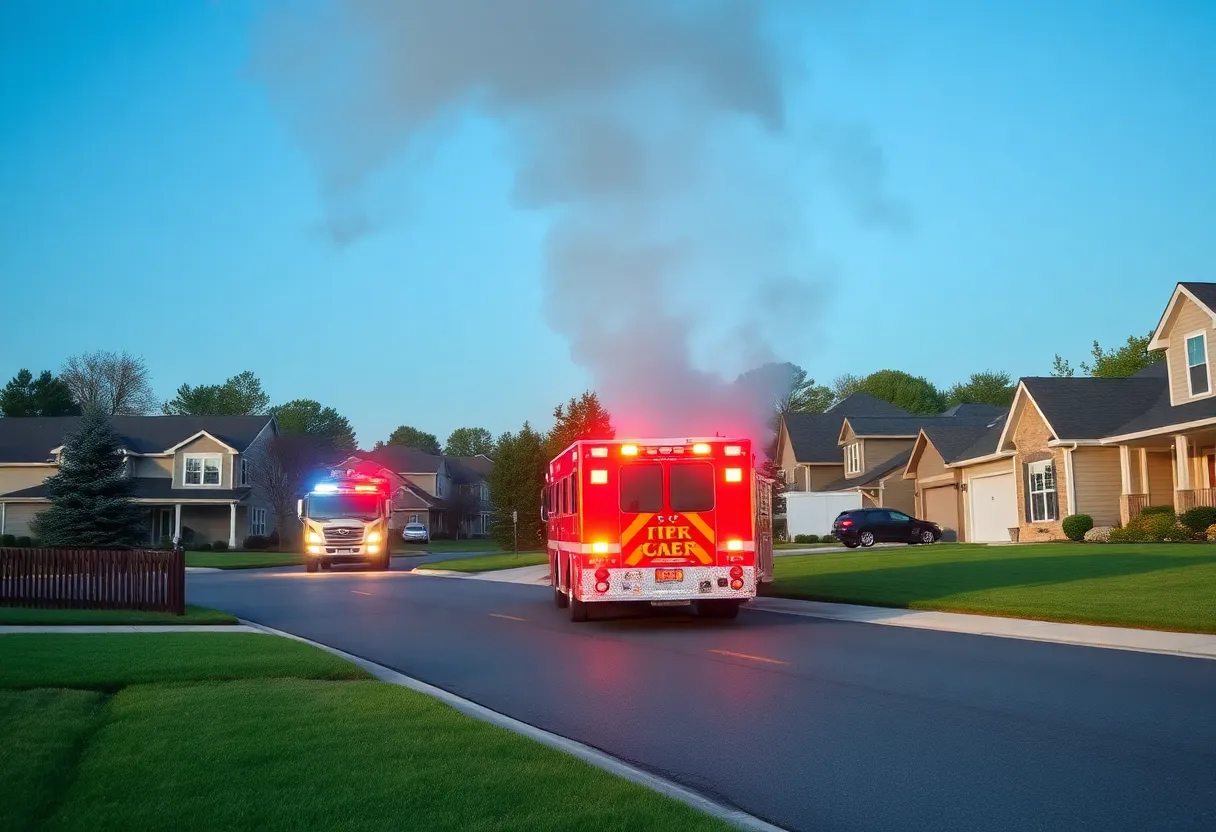 Emergency responders attending to a home fire in South Charlotte