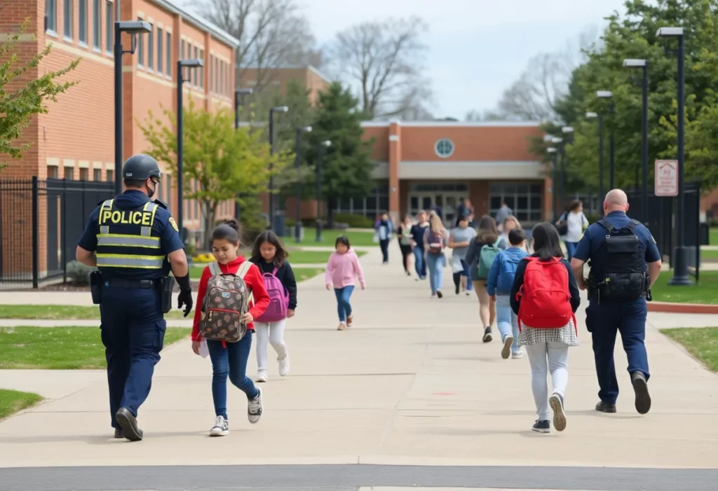 Statesville High School with police presence during bomb threat investigation