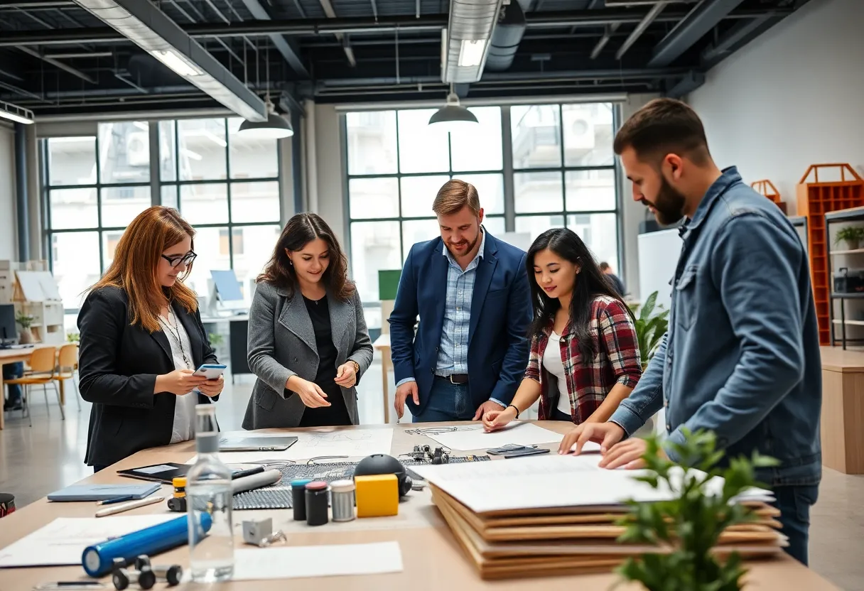 A team of engineers collaborating in an office setting