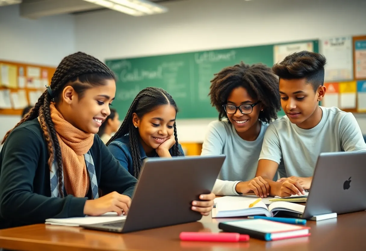 Students in a classroom focused on college and career readiness activities