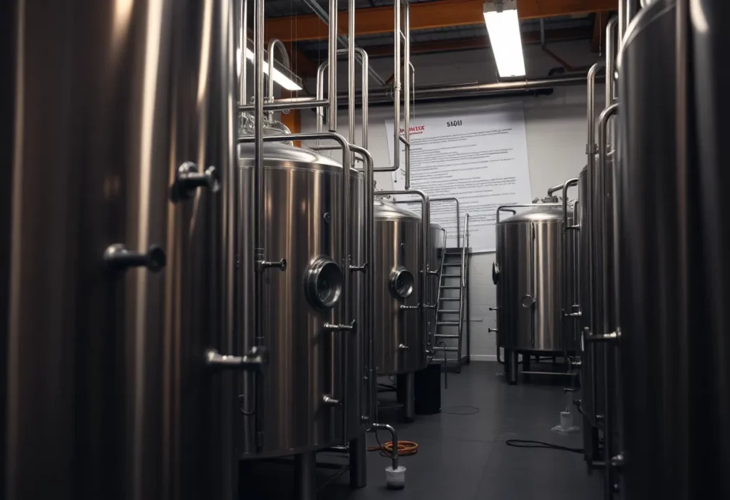 Brewing equipment at Sycamore Brewing amidst legal issues