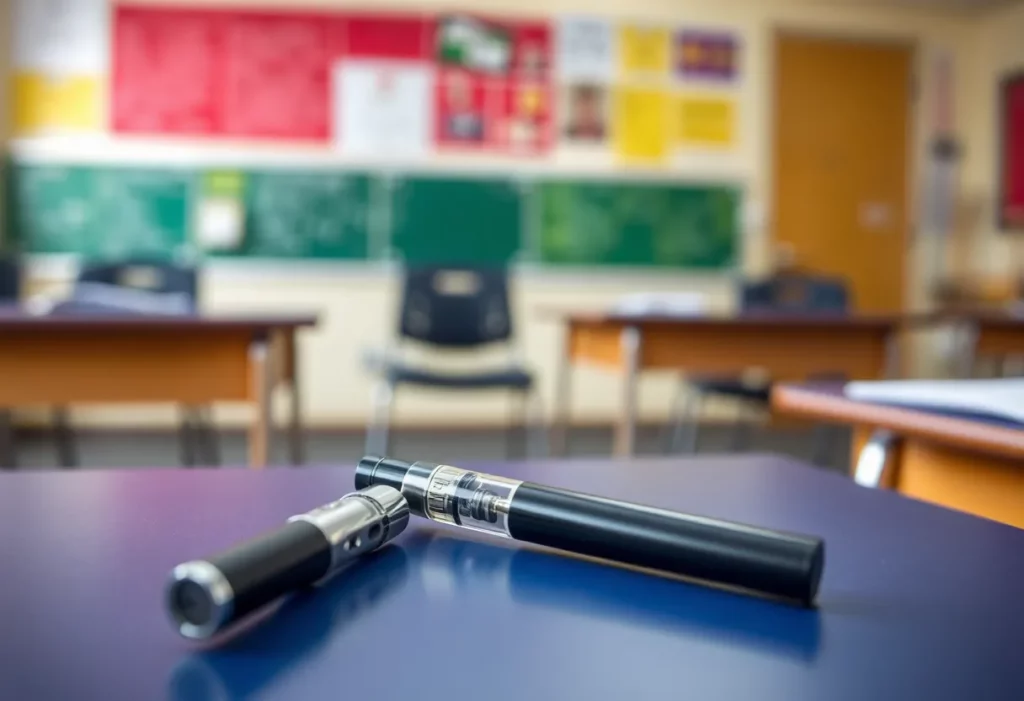 THC vape pen on a school desk