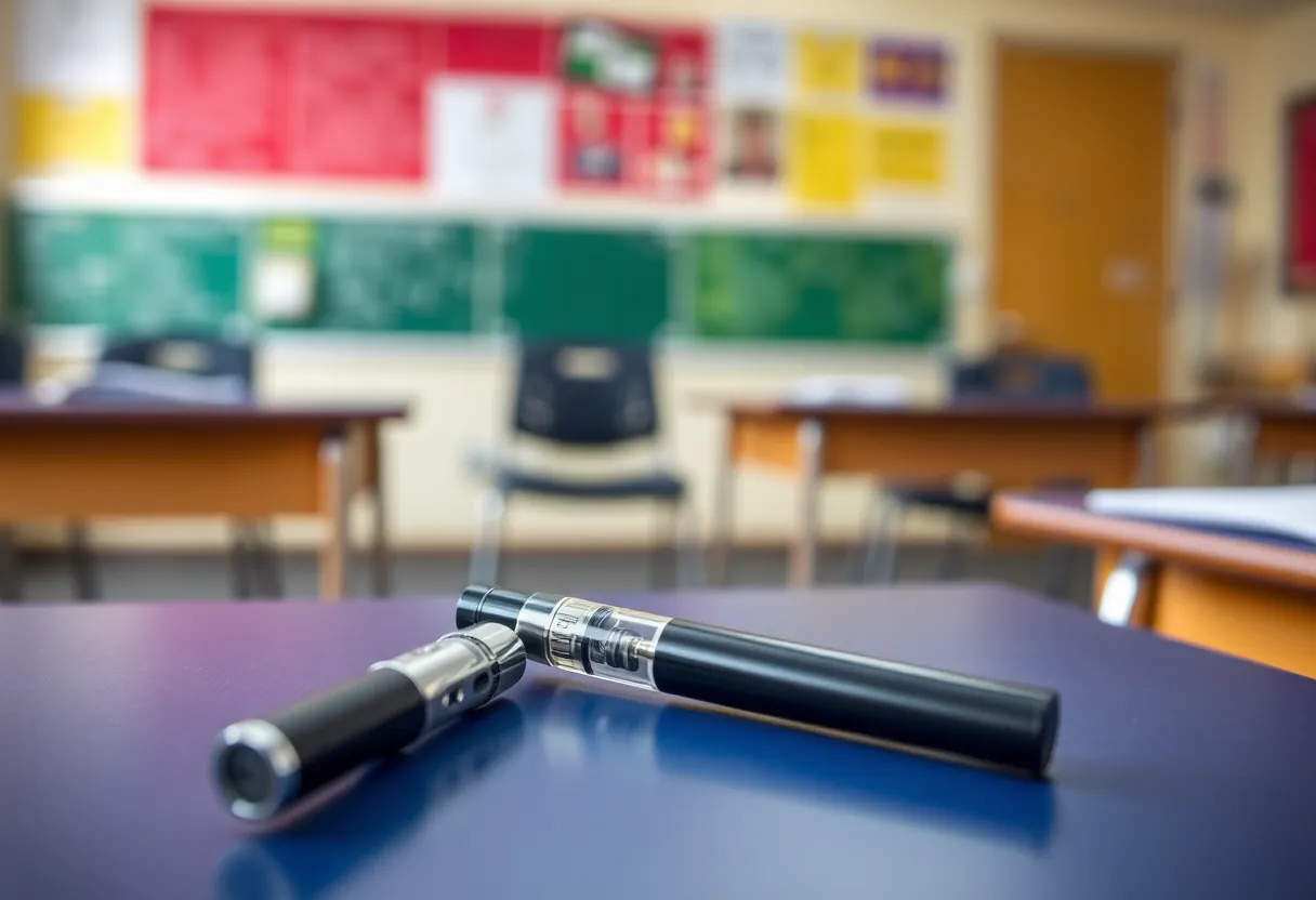 THC vape pen on a school desk