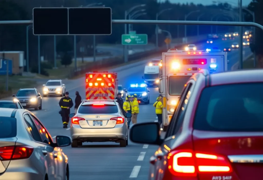 Emergency services responding to a traffic accident on I-85 in Charlotte, NC