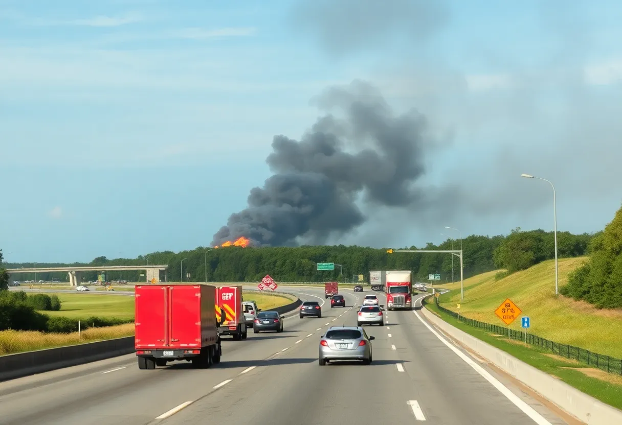 Traffic backup on I-485 due to tractor-trailer fire in Charlotte