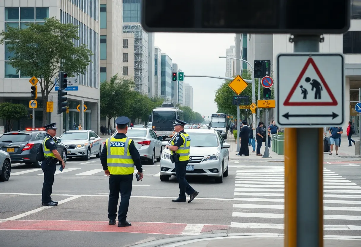 Police officers conducting traffic enforcement at an intersection in Charlotte.