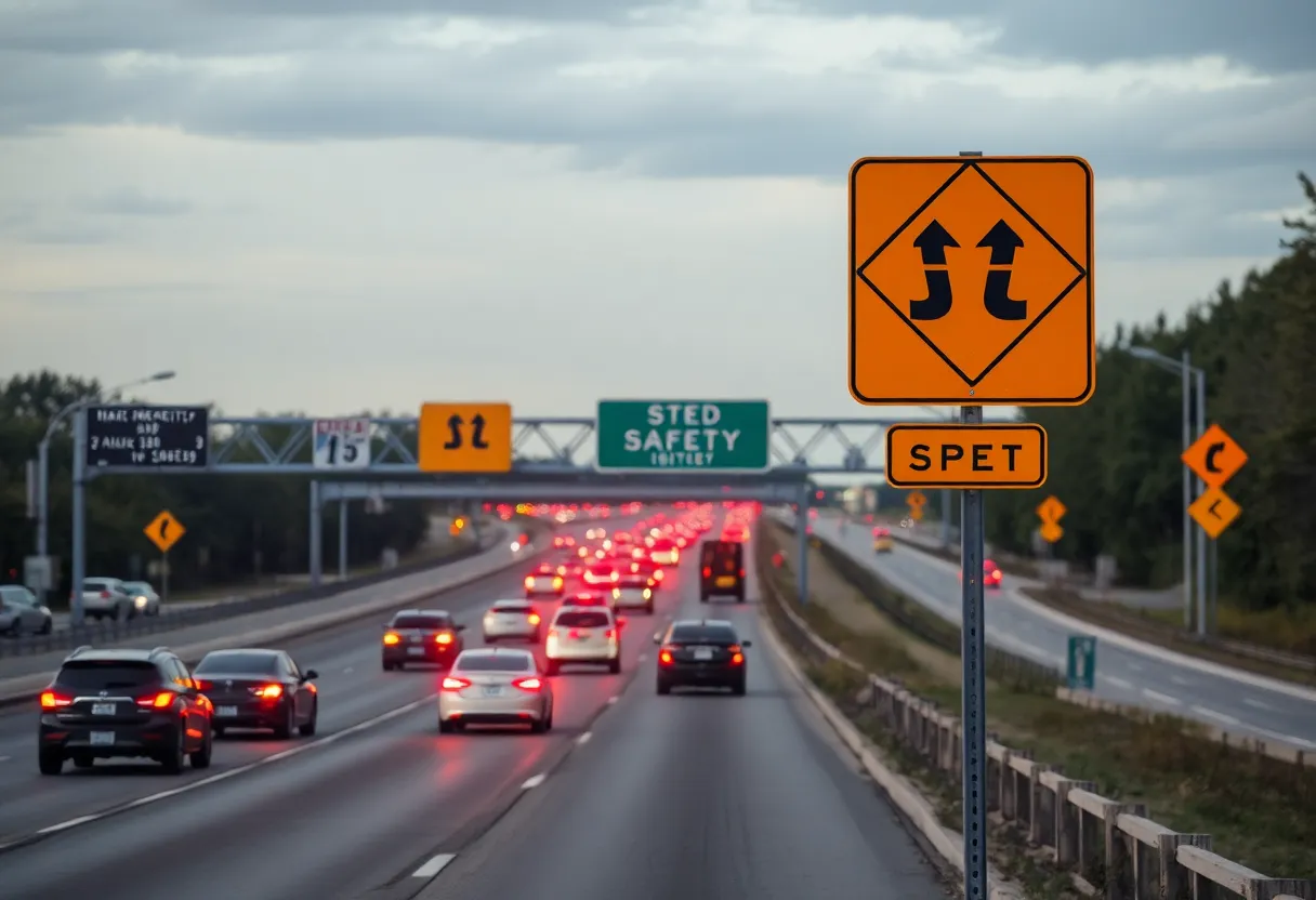 Traffic on a highway showcasing road safety measures