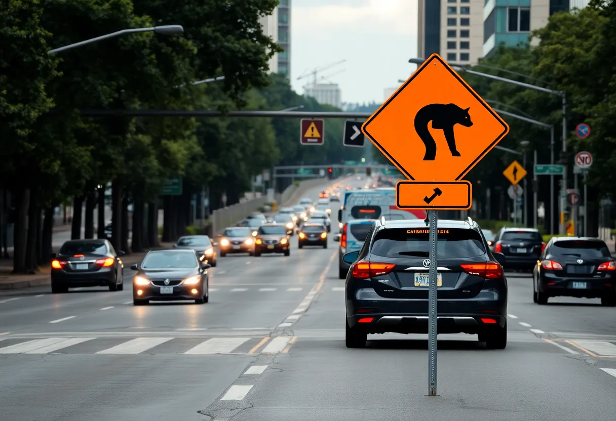 Busy urban road in Charlotte emphasizing road safety.