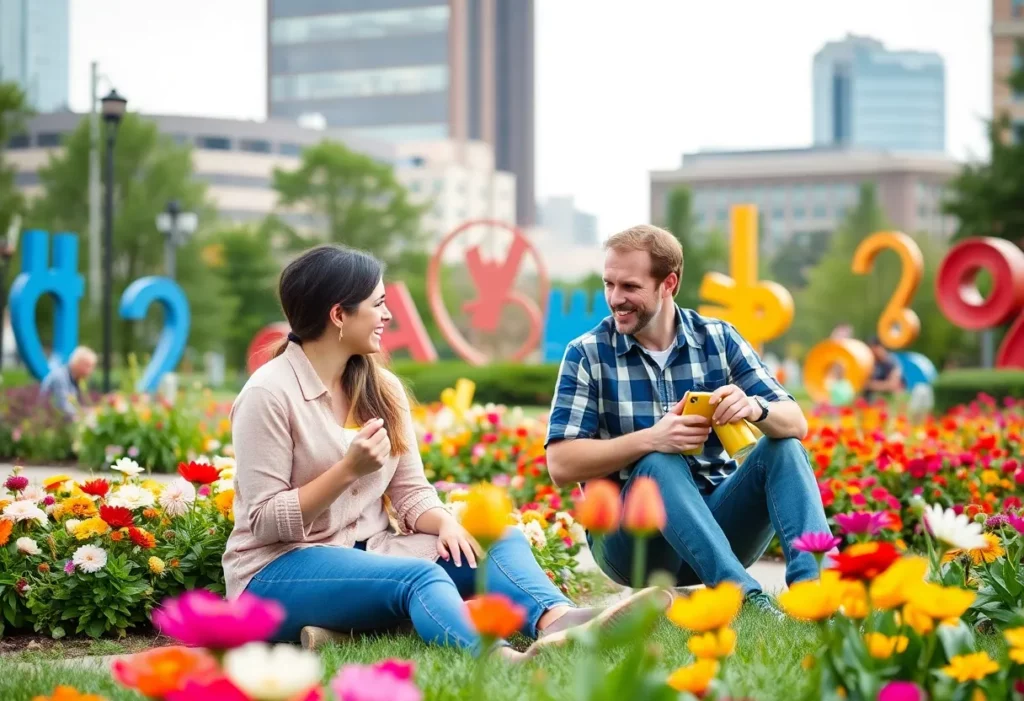 Couples celebrating Valentine's Day in a park in Charlotte, NC