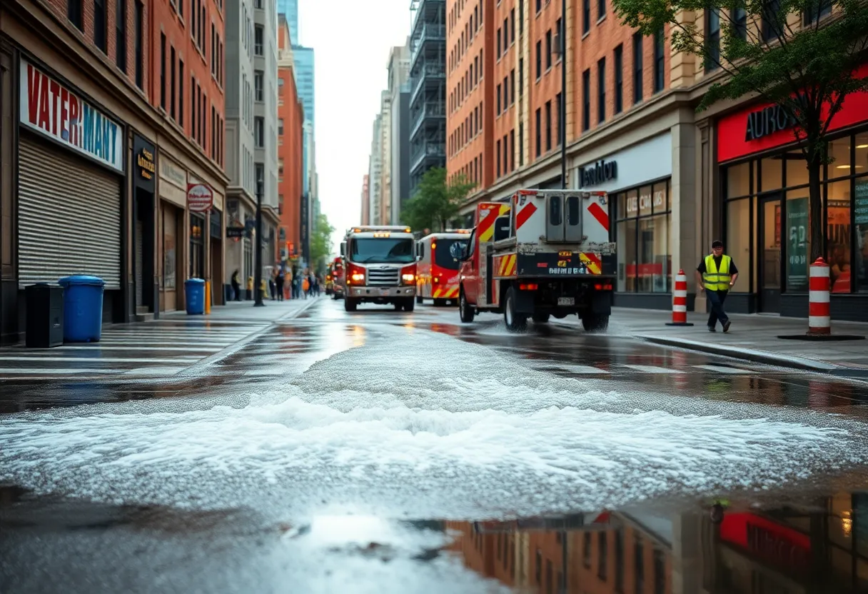 Water main break causing disruption in Charlotte's uptown area.