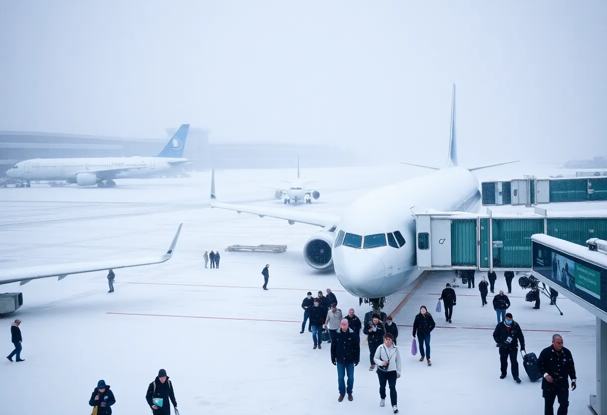 Snowy conditions at Raleigh-Durham International Airport