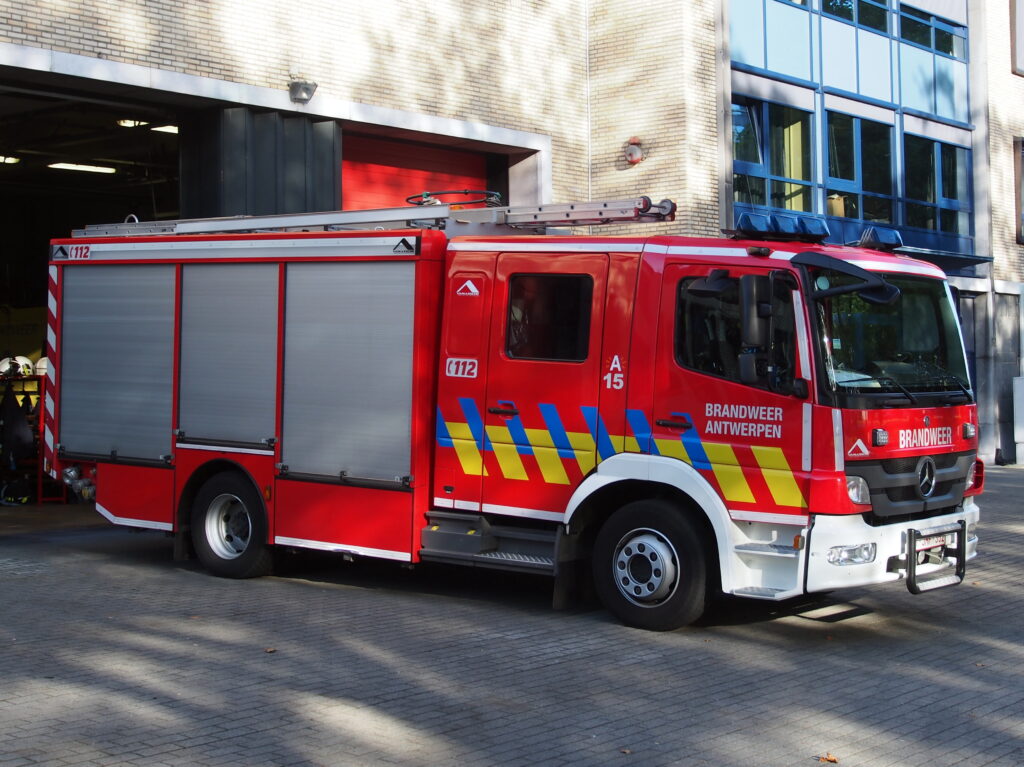 Fire engine parked outside a station bay
